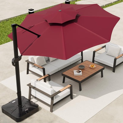 10x10 ft Round Outdoor Umbrella, Cantilever Patio Umbrella with 360° Rotation & Adjustable Height, Heavy Duty Aluminum Umbrella Outdoor Patio for Garden Poolside,Burgundy Red (Base Not Included)