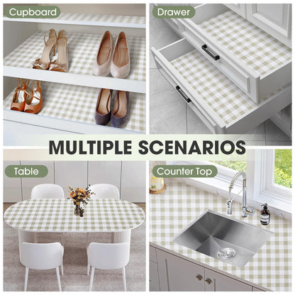 ALIUNI Drawer and Shelf Liner, Non-Slip Kitchen Cabinet Liners Non-Adhesive Thick Strong Grip Waterproof Washable Mats Protect Dresser Shelves Cupboard Bathroom Cabinets, Yellow Plaid, 12 in X 10 FT