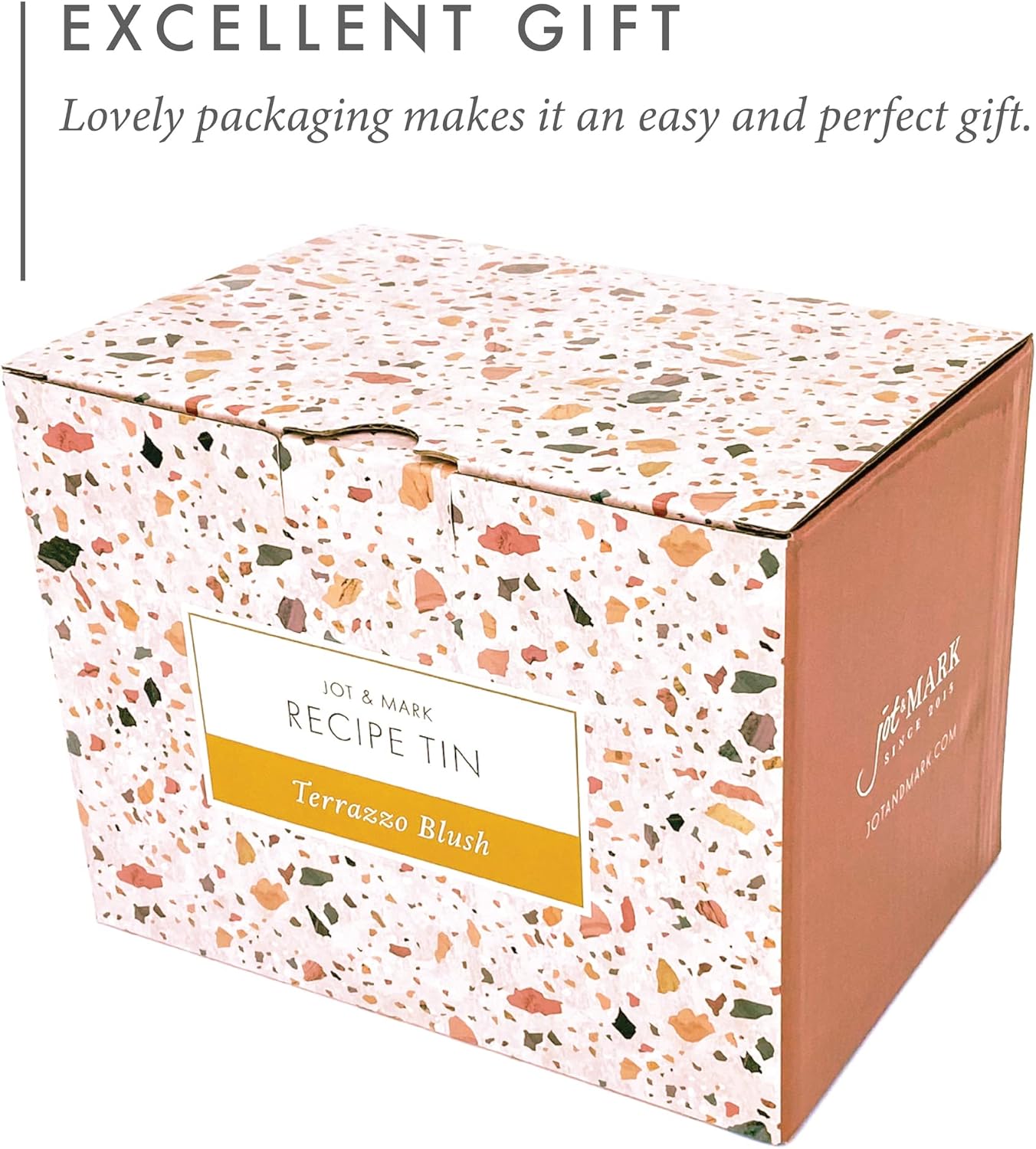 Jot & Mark Decorative Recipe Tin Box: Holds Hundreds of 4” x 6” Recipe Cards (Terrazzo)
