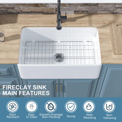 HOMLYLINK White Farmhouse Sink 30 x 18 Inch, Firecaly Apron Front Undermount Farm Kitchen Sink Single Bowl, with Custom Accessories 2 Types, for Kitchen, Laundry, Small Space