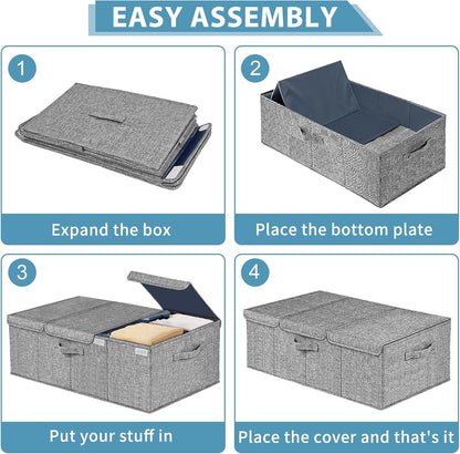 Deep Under Bed Storage Container, 10" Tall Height Underbed Box Bin with Lids, Large Basket for Bedroom, 2 Pack