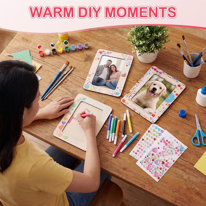 Yousoontic 30 Pack Picture Frame Painting Craft Kit for 4 x 6 Inch Photo DIY Unfinished Wooden Picture Frames with 30 Pcs Color Pens and 10 Sheets Crystal Diamond Stickers for DIY Craft