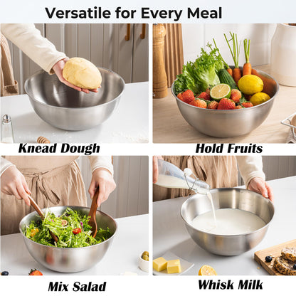 Stainless Steel Mixing Bowl and Colander Set, Multipurpose Kitchen Basket with Fine Mesh Colander, Salad Mixing Bowl with Strainer,3.5 Qt Large Capacity For Rice Fruit Vegetable (Stainless Steel)
