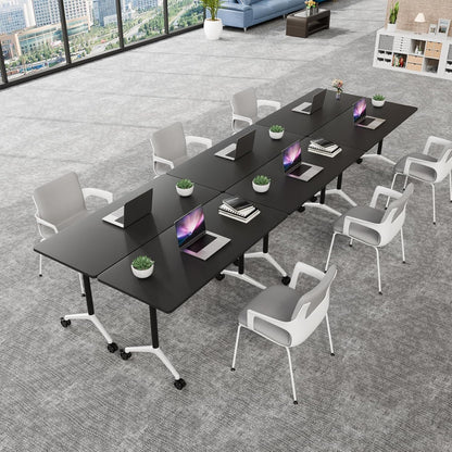 rzoizwko 55.1" Folding Conference Table with Wheels,2 Pack Heavy-Duty Flip-Top Reconfigurable Training Table System,Rolling Conference Room Tables for Office, Classroom & Meeting Rooms