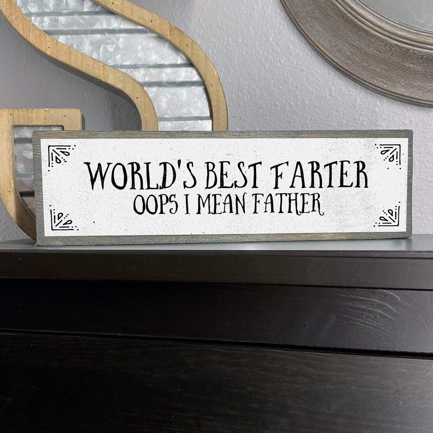 World's Best Farter Oops I Mean Father - Handmade Metal Wood Sign Light, Cute Rustic Wall Decor Art, Farmhouse