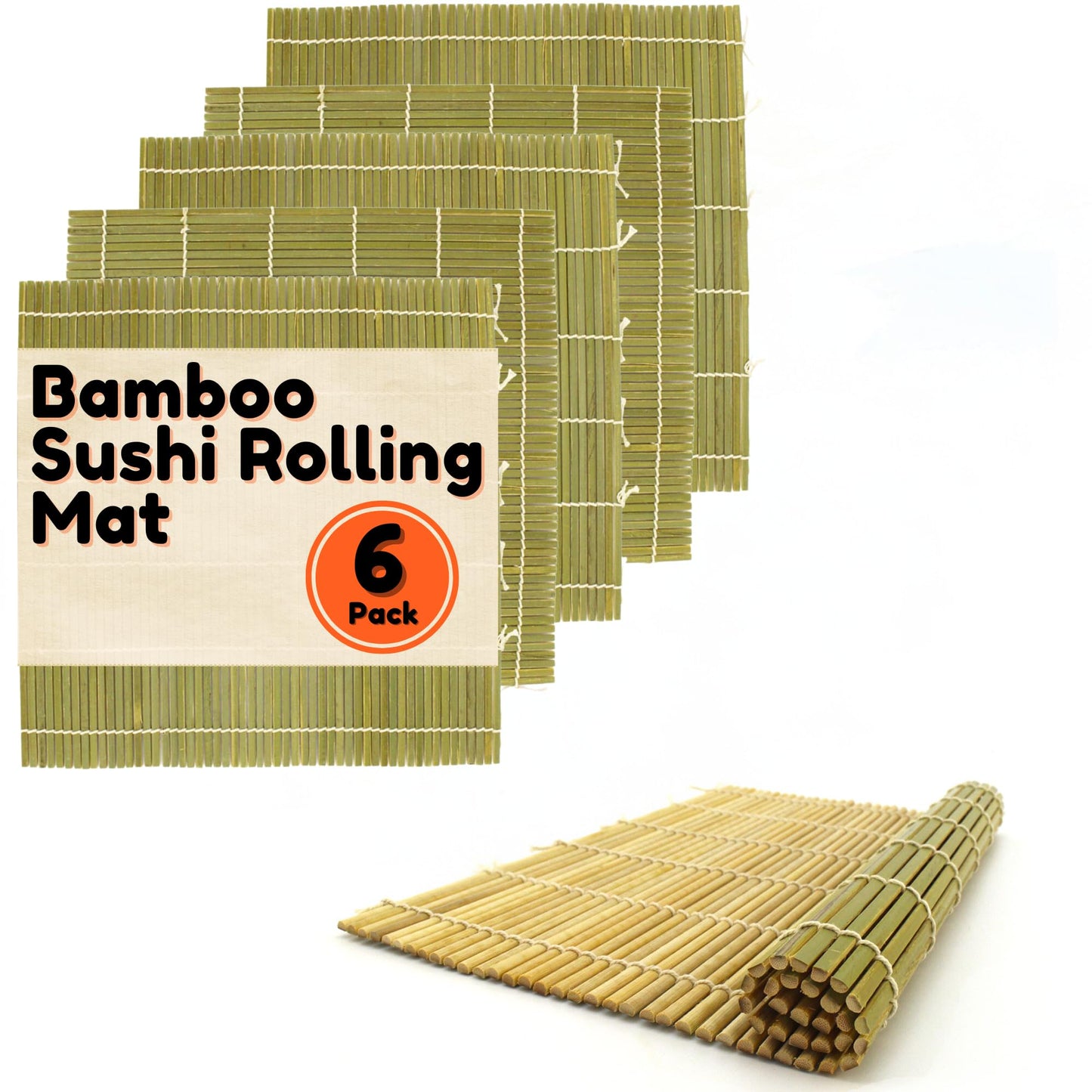 BambooMN 6x Green Bamboo Sushi Rolling Mat Set, Bulk Sushi Roller Mats 9.5", All Natural Bamboo