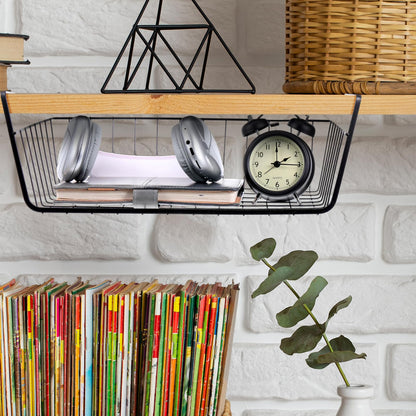 8 Pack Hanging Under Shelf Storage Basket, Steel Hanging Wire Rack Storage Baskets, Slide-in Baskets Organizer for Kitchen Cabinet Desk Organizer Storage, Space Saving, 16"D x 9"W x 5.9"H