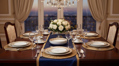 Lorren Home Trends 24 Piece Bone China Dinnerware Set with Gold Greek Key Design, Service for 4, White