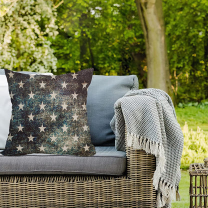 Waterproof Outdoor Pillow Covers 20x20 Inch, Vintage 4th of July American Flag Navy Stars Throw Cases, Patriotic