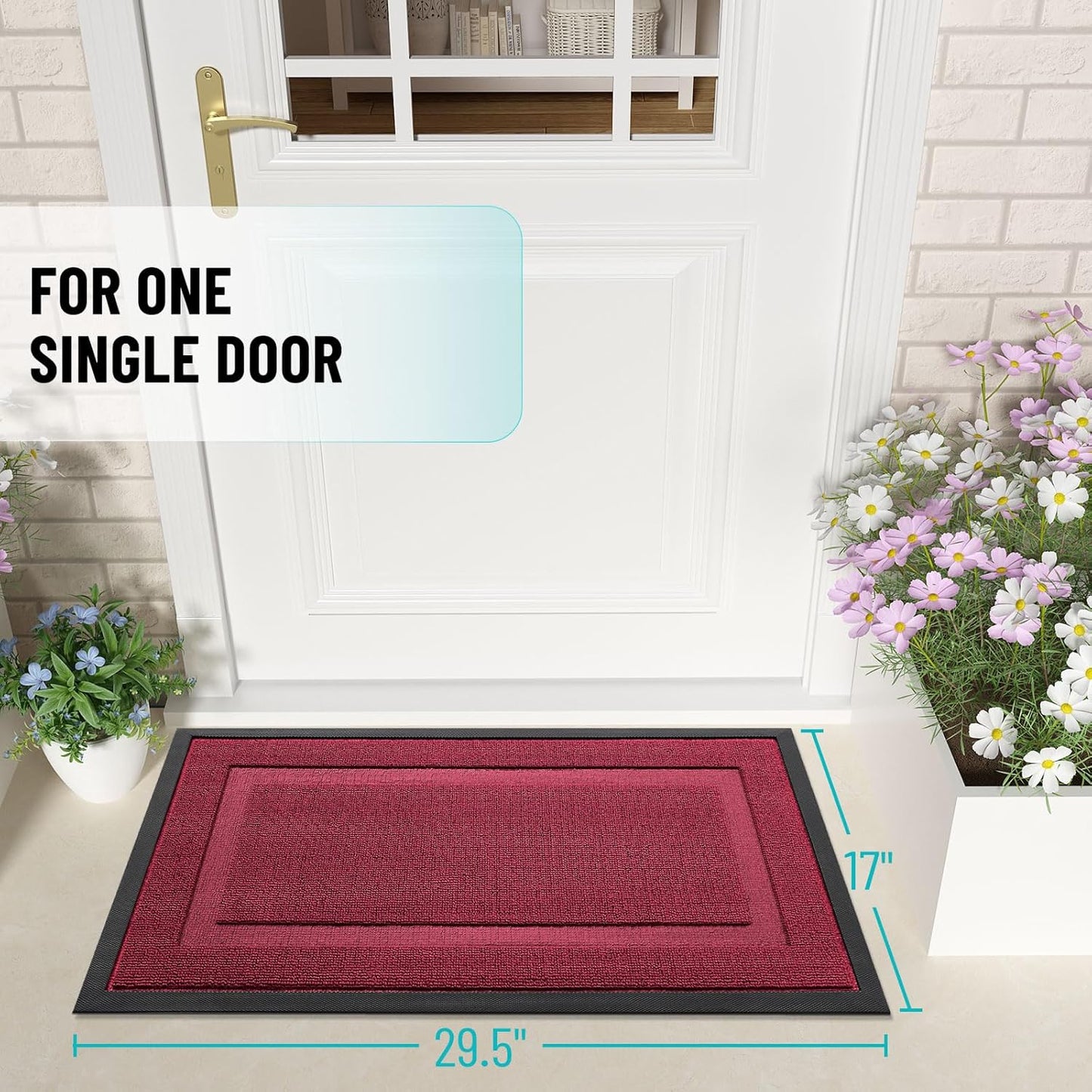 OLANLY Waterproof Front Door Mat - All-Season Indoor/Outdoor Doormat, Easy Clean, Burgundy 29.5x17