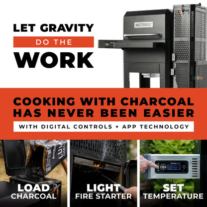 Masterbuilt® Gravity Series® 600 Smoker Grill - Digital Charcoal Grill,WiFi Technology, GravityFed™ Charcoal Hopper, 600 Cooking Sq. Inches, Black, Model MB20041023