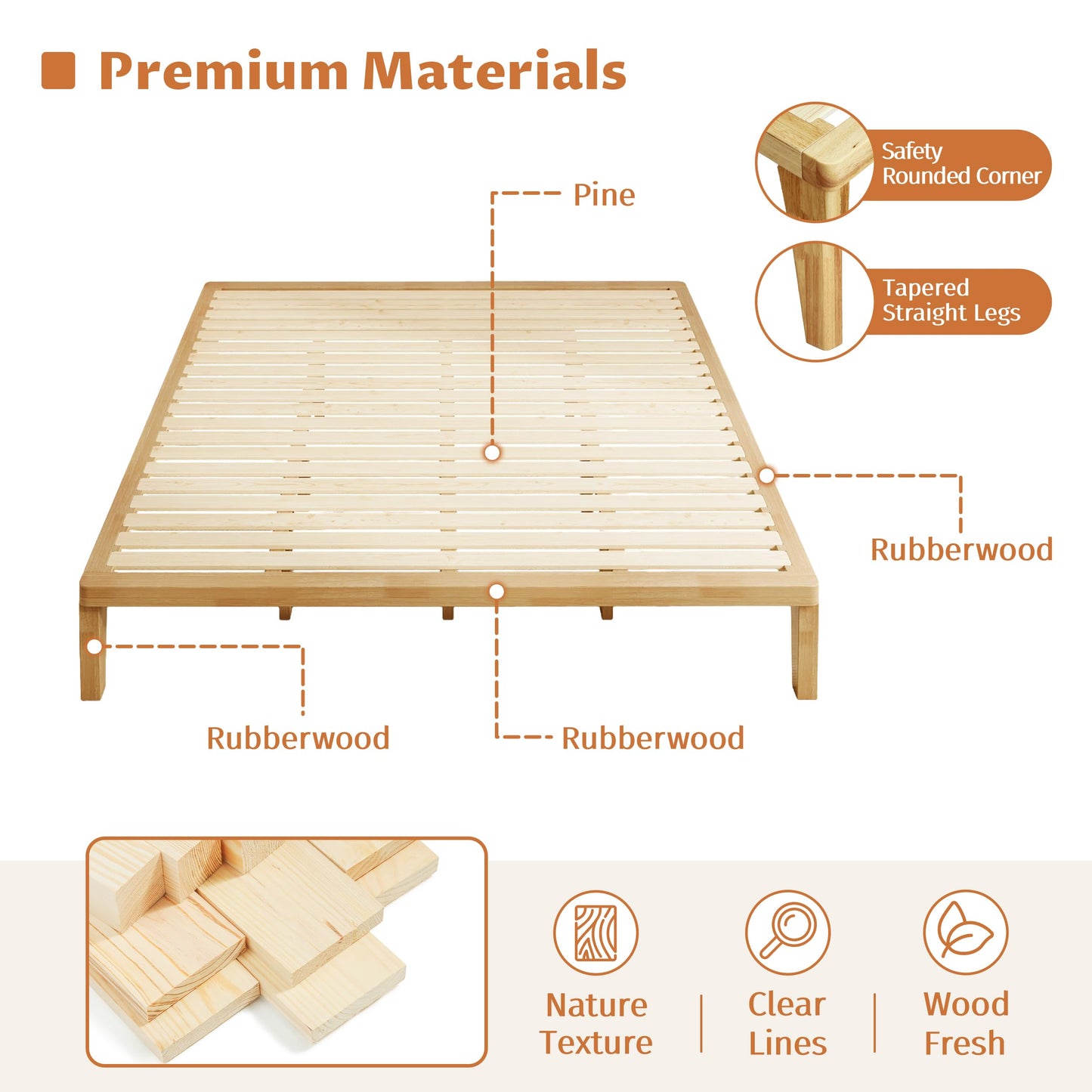 IOTXY California-King Platform Bed Frame - 12 Inch Solid Wood Mattress Foundation Base with Heavy-Duty Support Slats & Legs, Rubberwood California King Size Bedframe