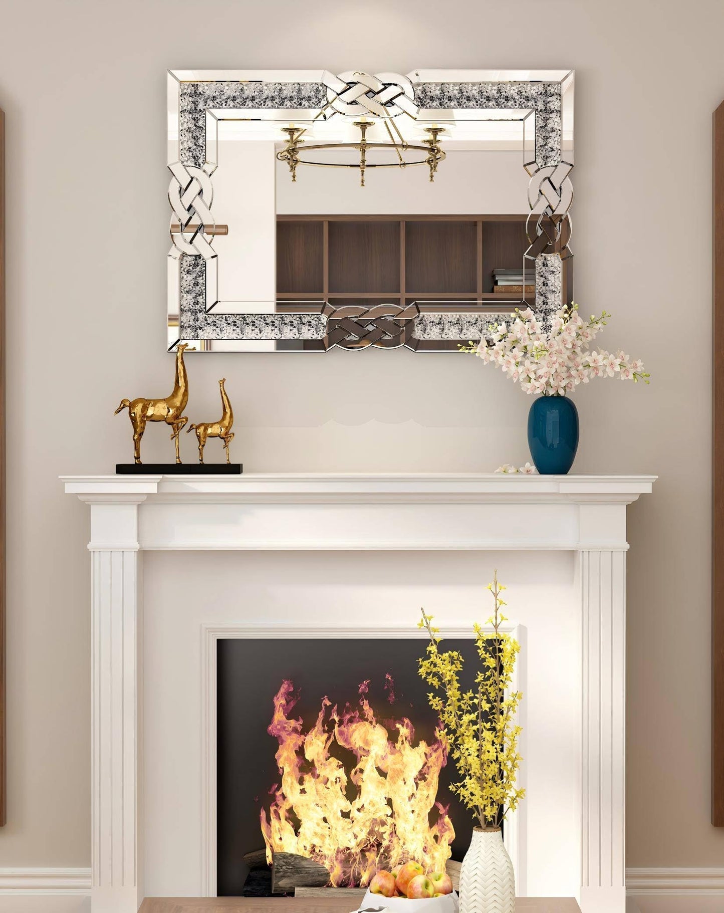 Artloge Crushed Diamond Mirror Silver Vanity Rectangular Wall Decor 36x24 inch