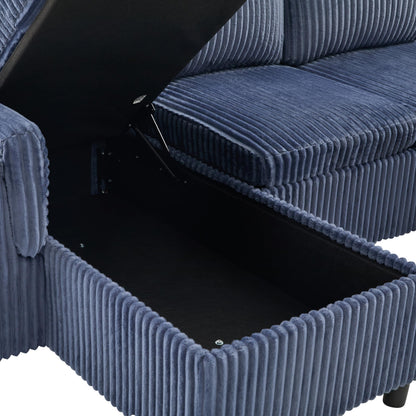 Merax Modern 111 Inch U-Shaped Convertible Sofa with USB Ports and Storage, Corduroy 6-Seat Sectional Pull Out Sleeper Sofa Bed with Chaise Lounge, Couch Set for Living Room, Blue