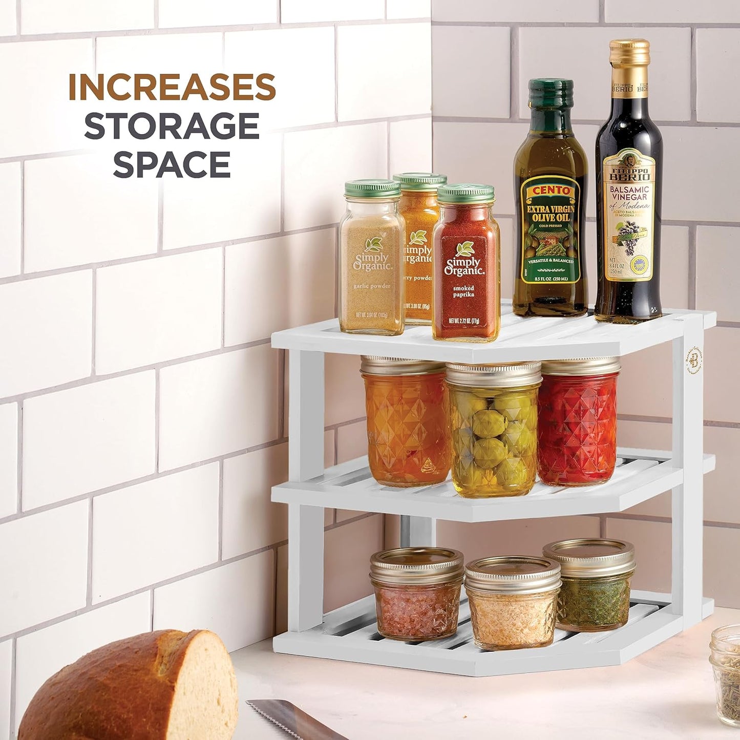 Bambuesi Plate Organizer for Cabinet, Bamboo Kitchen and Bathroom Space Saving Organizer