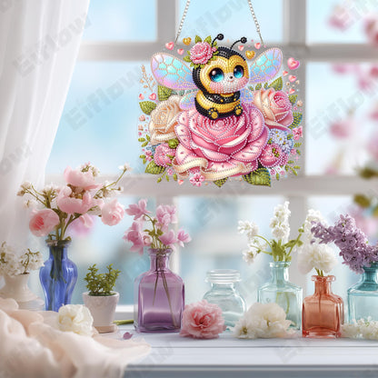 Eiflow Acrylic Diamond Art Hanging Kit for Adults, DIY Diamonds Painting Door Hanging Board Kit, Special Crystal Diamond Art Painting Pendant Ornament (Valentine Bee)