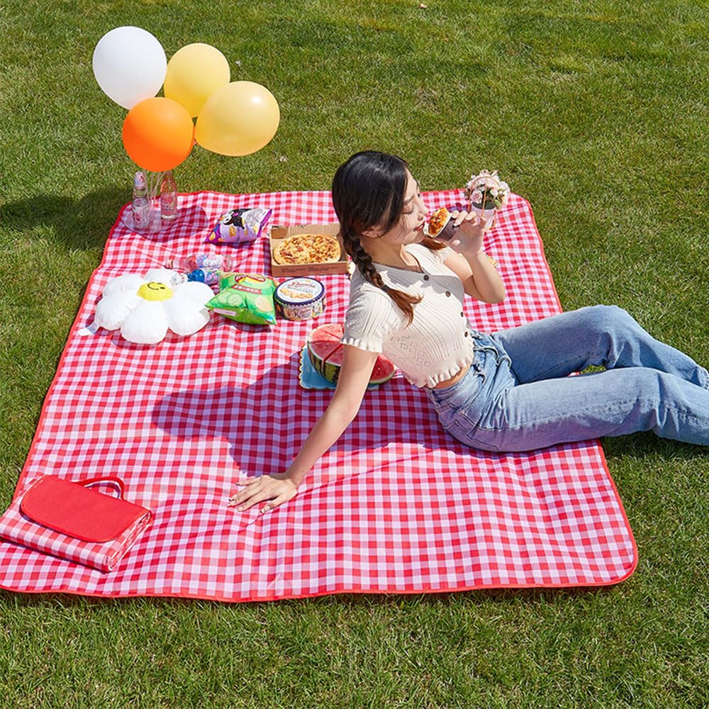 Lchkrep Picnic Blanket Beach Blankets 80"x60" Large Sandproof Waterproof Camping Portable Travel Blanket Play Mat for Outdoor Indoor Family Beach Park Grass,Hiking, Music Festival (Red)