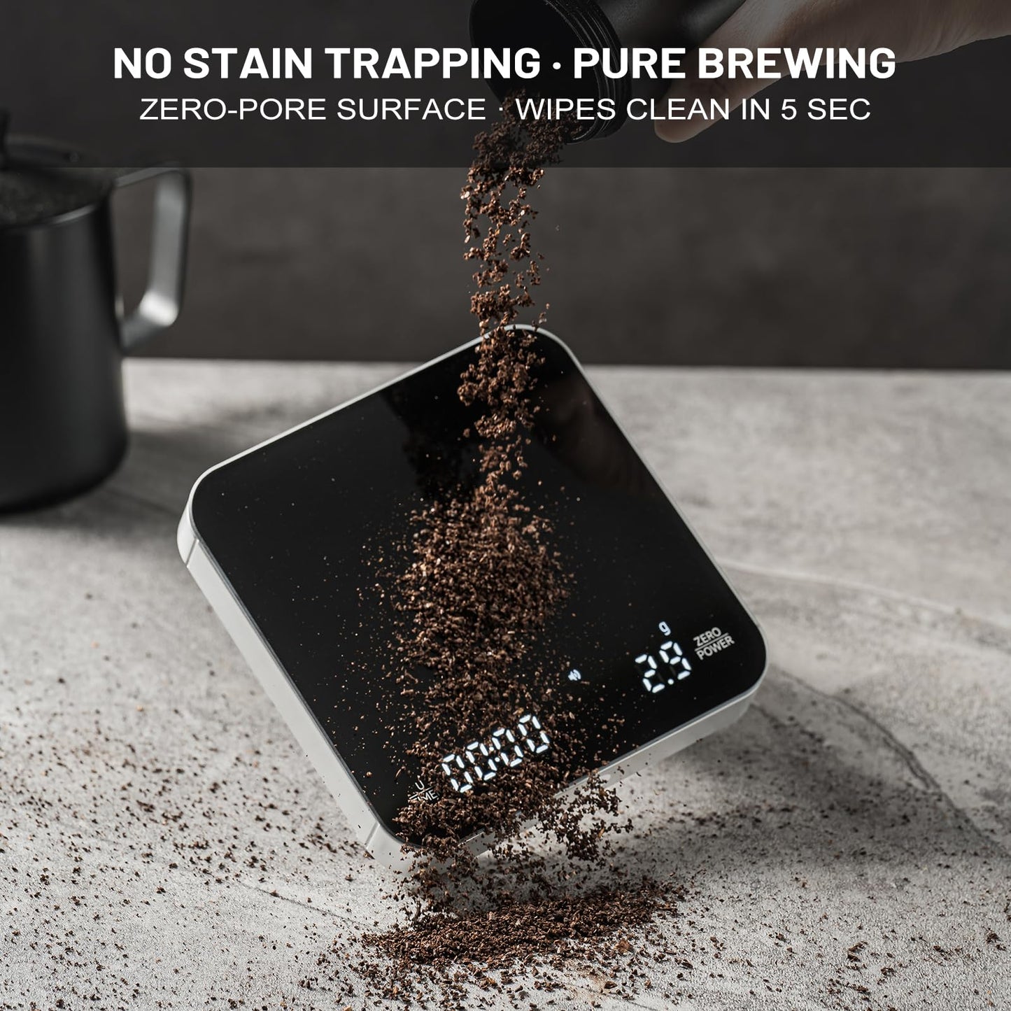 KitchenTour CaféMetric Coffee Scale with Timer 0.1g/2000g - Precision Small Scale for Espresso & Pour Over - Mini Scale with LED Display Recharge Black