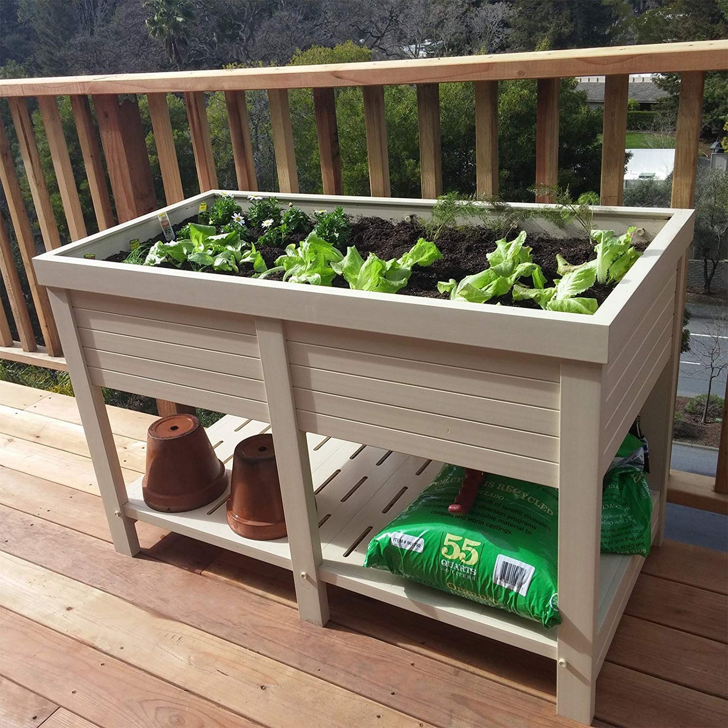 New Age Garden 48" Wide Elevated Planter Box, Raised Garden Bed for Flowers, Herbs & Vegetables, Durable, UV Resistant, Paintable and Easy to Assemble.