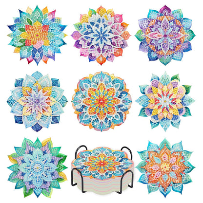 8 PCS Succulent Diamond Art Coasters with Holder, DIY Flowers Diamond Painting Coasters Kits for Adults, Non Slip Hardwood Bases Plants Mosaic Dot Painting Coaster Gift Set for Beginners 4x4 Inch