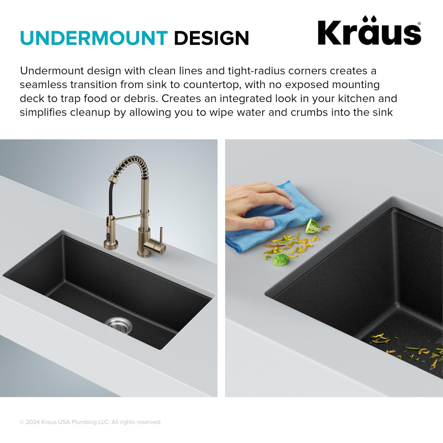 KRAUS Quarza 31-inch Undermount Single Bowl Granite Kitchen Sink in Black Onyx, KGU-413B