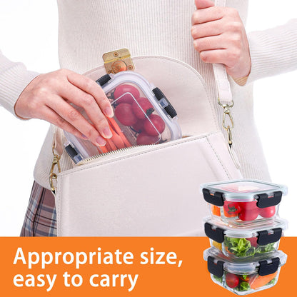 Nafhone Bariatric Meal Prep Containers, 8 oz Glass Bariatric Portion Control Containers with Two 4 oz Compartments (3 Pack), Reusable Lunch Box Bento Box with Lids, Glass Snack Containers with Lids