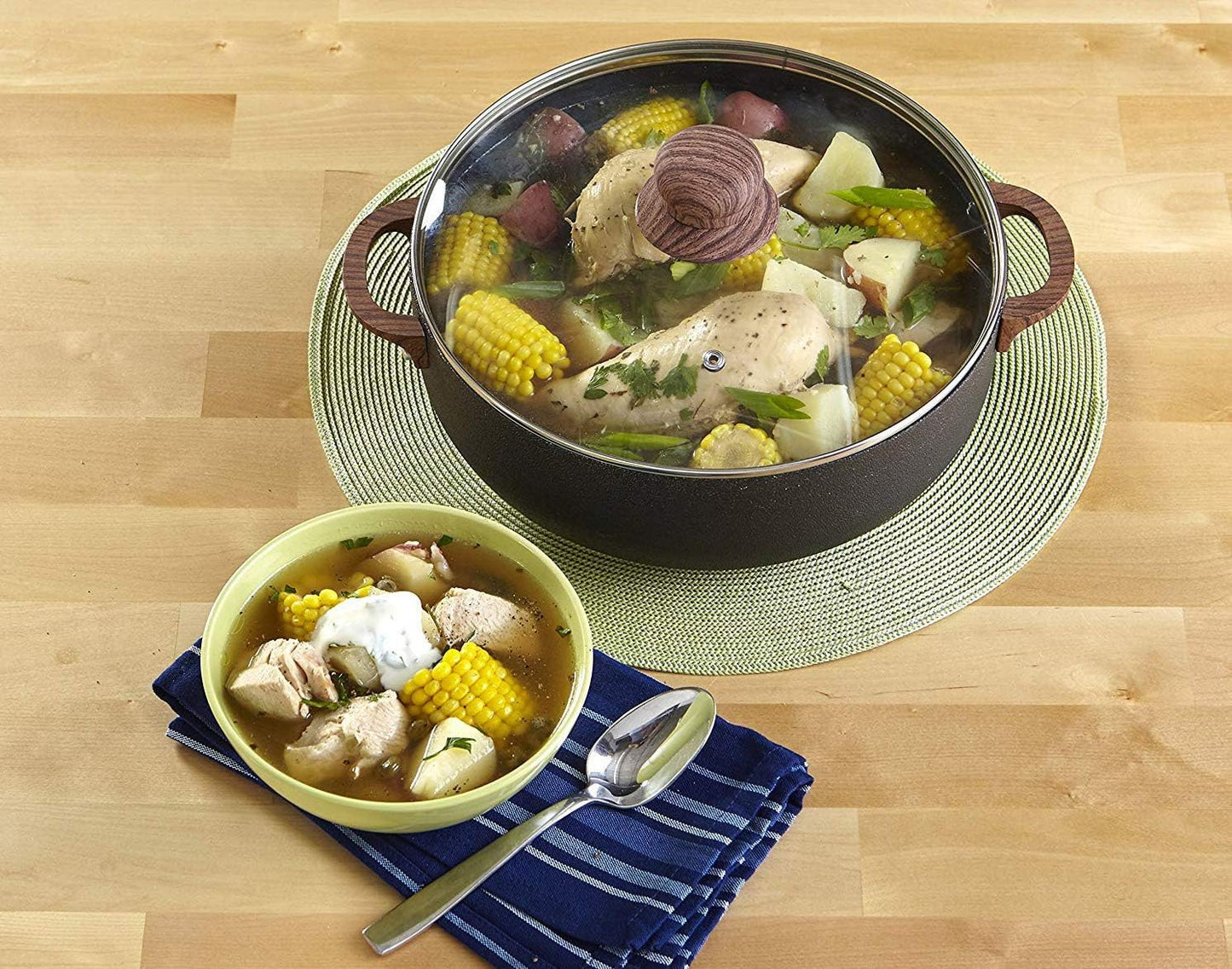 IMUSA USA Black 4.4Qt Stone Caldero with Woodlook Handles, 4.4 Quart