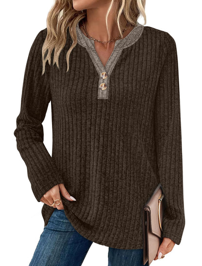 SAMPEEL Womens Sweaters Lightweight Long Sleeve Shirts V Neck Tops with Button Fall Outfits 2025