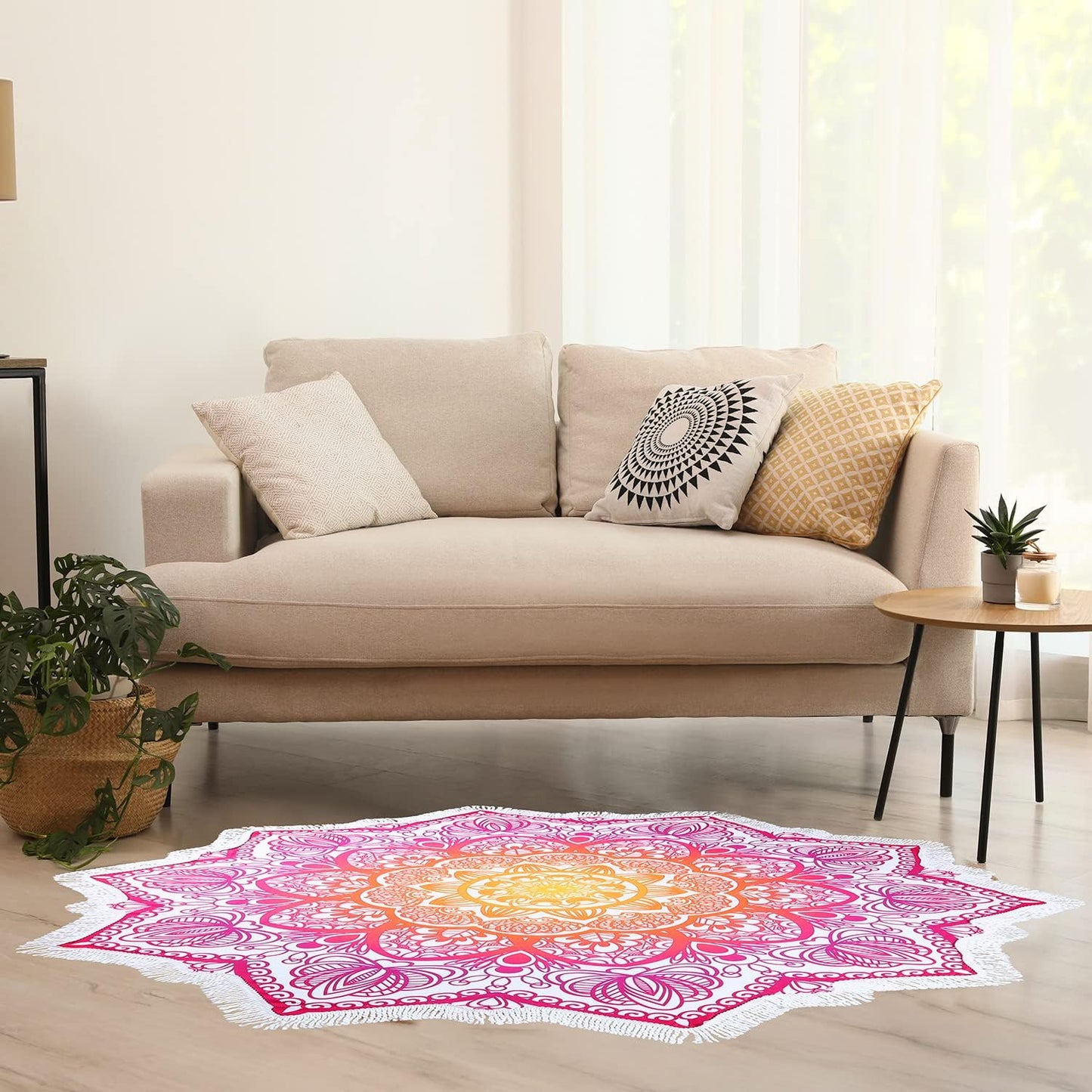 Tassels,59'',Purple Large Microfiber Boho Mandala Beach Towel Round Bohemian Beach Blanket Hippie Indian Throw Blanket