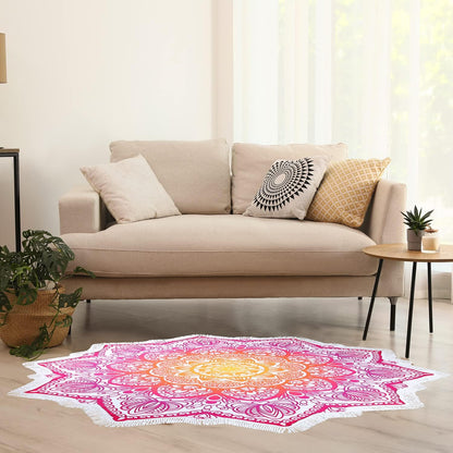 Tassels,59'',Purple Large Microfiber Boho Mandala Beach Towel Round Bohemian Beach Blanket Hippie Indian Throw Blanket