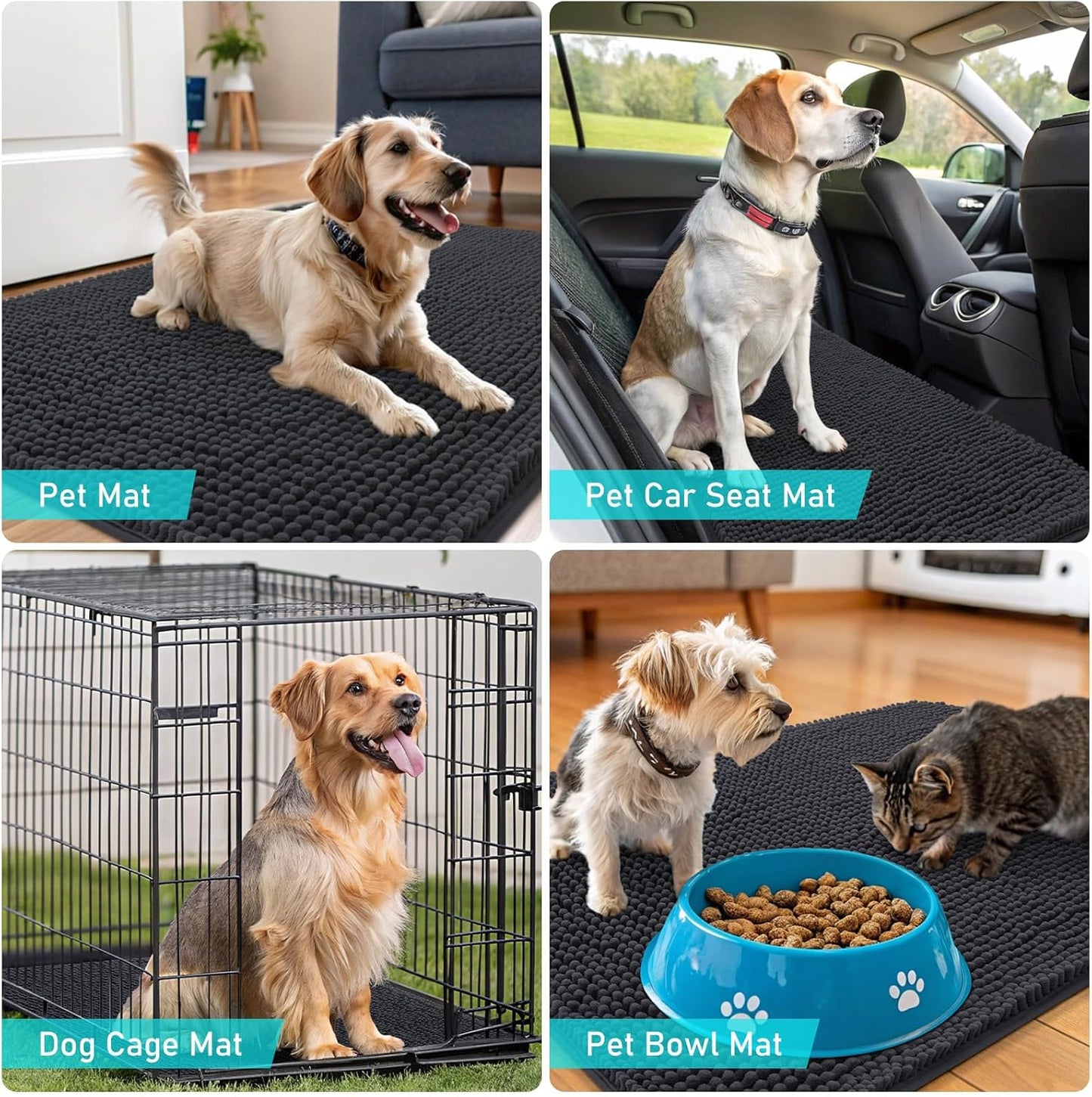 OLANLY Dog Door Mat - Absorbent Non-Slip Washable Chenille Mat for Muddy Paws | 70x46, Dark Grey