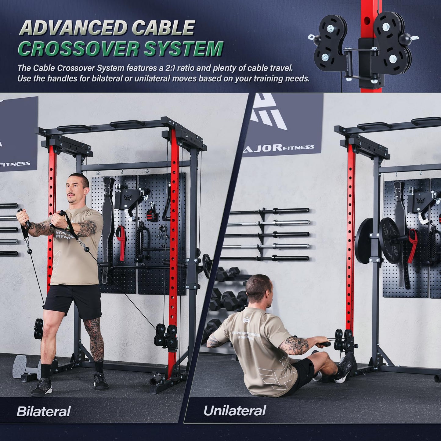 MAJOR FITNESS Drone3 Power Rack, 2500lbs Multi-Function Home Gym Squat Rack with Dual Pulley System, Pull-Up Bar & J-Hooks, Heavy-Duty Steel Frame for Maximum Stability & Strength Training