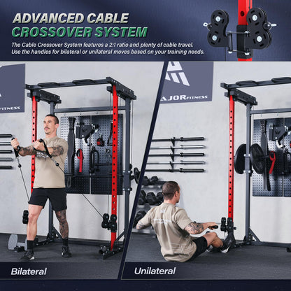 MAJOR FITNESS Drone3 Power Rack, 2500lbs Multi-Function Home Gym Squat Rack with Dual Pulley System, Pull-Up Bar & J-Hooks, Heavy-Duty Steel Frame for Maximum Stability & Strength Training
