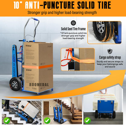 ROOMEDAL Electric Stair Climbing Dolly, 661lb 600W Powered Electric Stair Climbing Hand Trucks Dolly Cart with Rubber Tracks for Moving, Heavy Duty Stair Climber (Pure Blue)