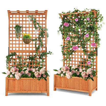 CHEFJOY Wooden Planter Box with Trellis, 72.5” Freestanding Garden Planter w/Hanging Roof, 4 Drainage Holes & Lattice Panel, Raised Garden Bed with Trellis for Vine Climbing Plants Flowers (2)