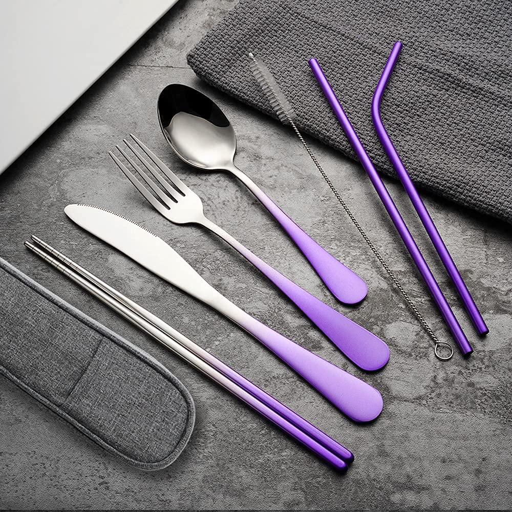 [Together Save 5%] Travel Utensils Set with Case Reusable Stainless Steel Cutlery Set