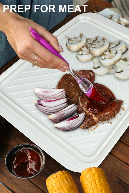 ECOIOU Extra Large Grilling Prep and Serve Trays, 17.3x13 inch BBQ Tray for Raw and Cooked Food, Melamine Serving Trays for Food, Set of 2, Black and White