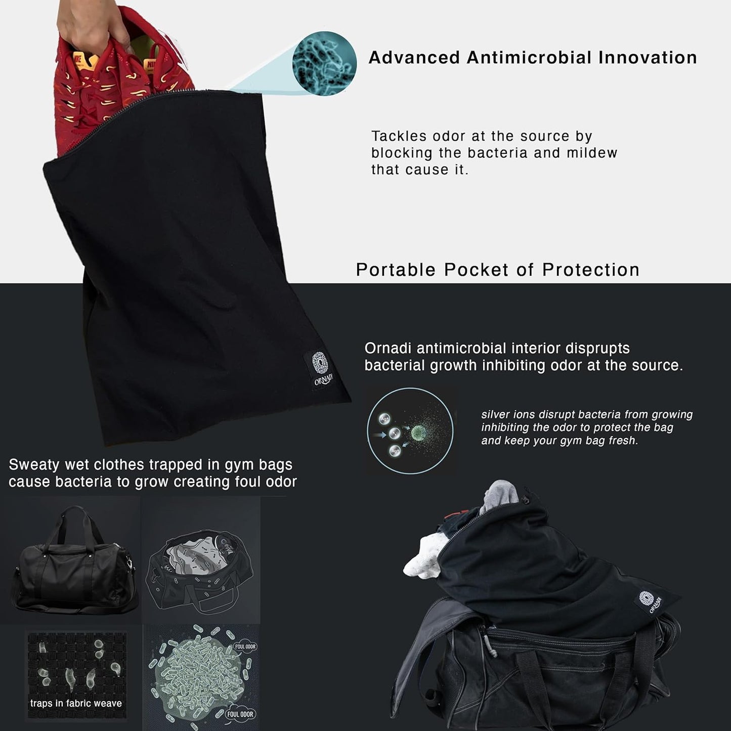 14.5 17 inch Waterproof Sweaty Clothes Bag Antimicrobial Wet Dry Pouch Inhibits Bacteria & Smelly Odor from Dirty Sport