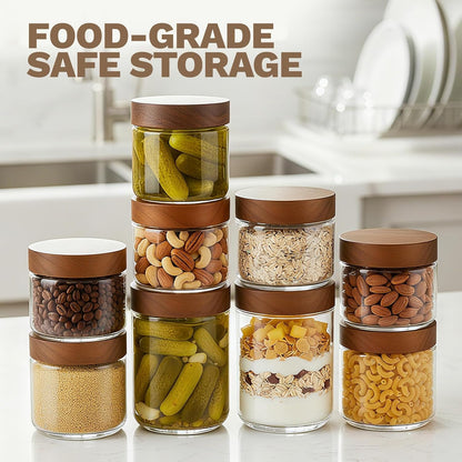 16 oz 4-Pack Bumobum Overnight Oats Containers with Lids, Glass Mason Jars with Acacia Wood Airtight Lid, Wide Mouth