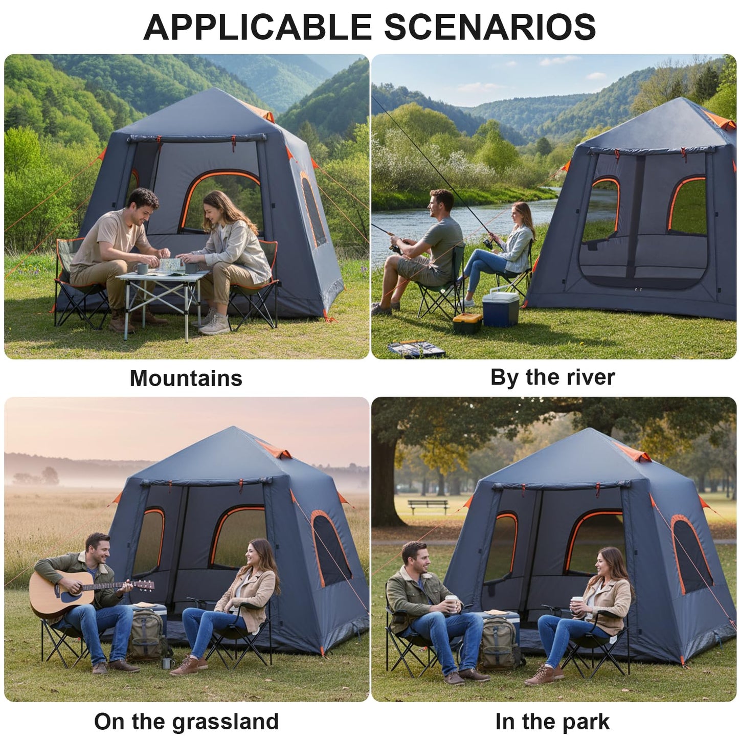 2-3 Person Inflatable Glamping Tent,Easy Set up with Hand Air Pump, Waterproof Blow Up Tent for Adults, Portable Outdoor for Hiking/Backpacking/Fishing，Grey