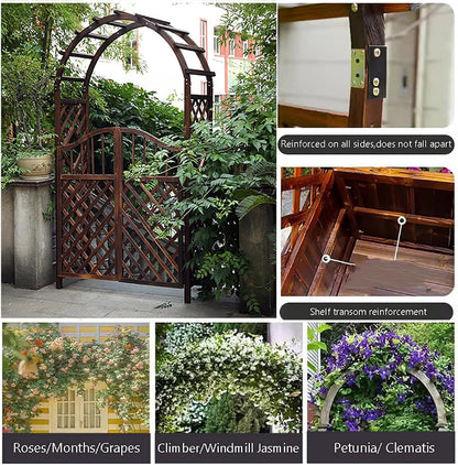 Wooden Garden Arbor Arch for Climbing Plants, Outdoor Wedding Ceremony Trellis, 4.5ft×7.4ft Brown Pergola for Backyard Lawn Party Decoration Brown 4.5ft×7.4ft