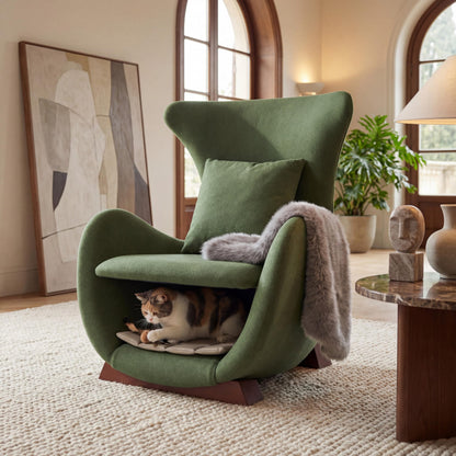Merax Modern Accent Chair with Pet Cave & Storage, Dual-Layer Design Living Room Lounge Chair with Plush Polyester Fabric, Stylish Reading Chair for Cozy Nook, Home Office & Bedroom, Green