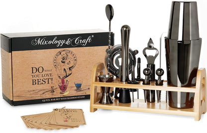13 Set Mixology & Craft Bartender Kit - Piece Including Stainless Steel Cocktail Making with Bar Stand & Boston Shaker