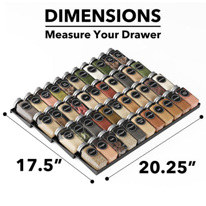 SpaceAid Spice Drawer Organizer with 28 Spice Jars, 386 Spice Labels, 4 Tier Seasoning Rack Tray Insert for Kitchen Drawers, 13" Wide x 17.5" Deep
