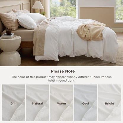 Bedsure 100% Washed Cotton Duvet Cover - King Size Natural White Minimalist Bedding Set | Soft & Comfortable All-Season Comforter Cover (104"x90")