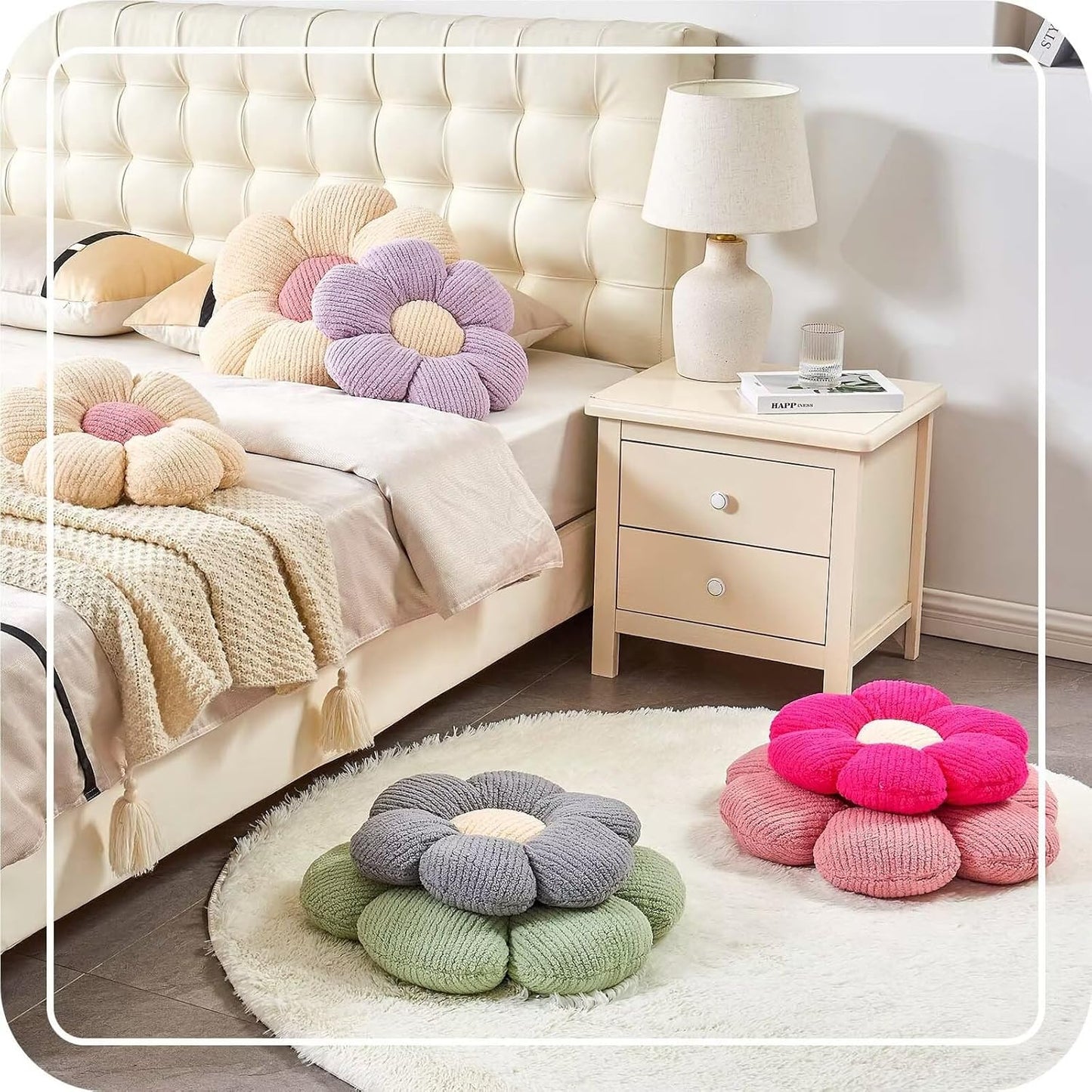 14.9" Kcvvcr Flower Throw Pillow, Soft Sage Green Shaped Floor Pillow for Home Decor, Cute Aesthetic Plush Decorative