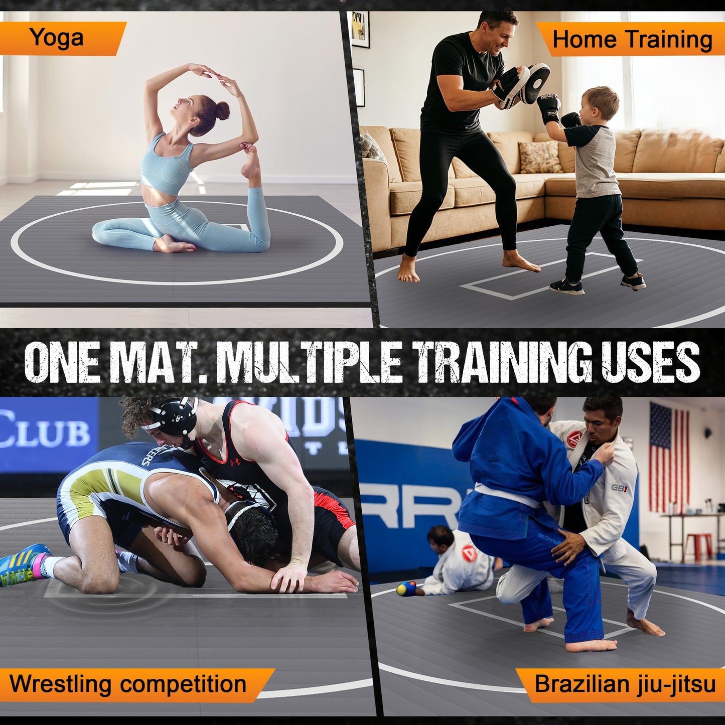 GianToucan Wrestling Mat for Home, ８’x ８’x 1.25” Grappling Mat for Wrestling, MMA, BJJ, Jiu Jitsu, Judo, Gym, Roll-Up Wrestling Practice Mat for Kids & Adults，Easy to Clean Indoor/Outdoor, Gray