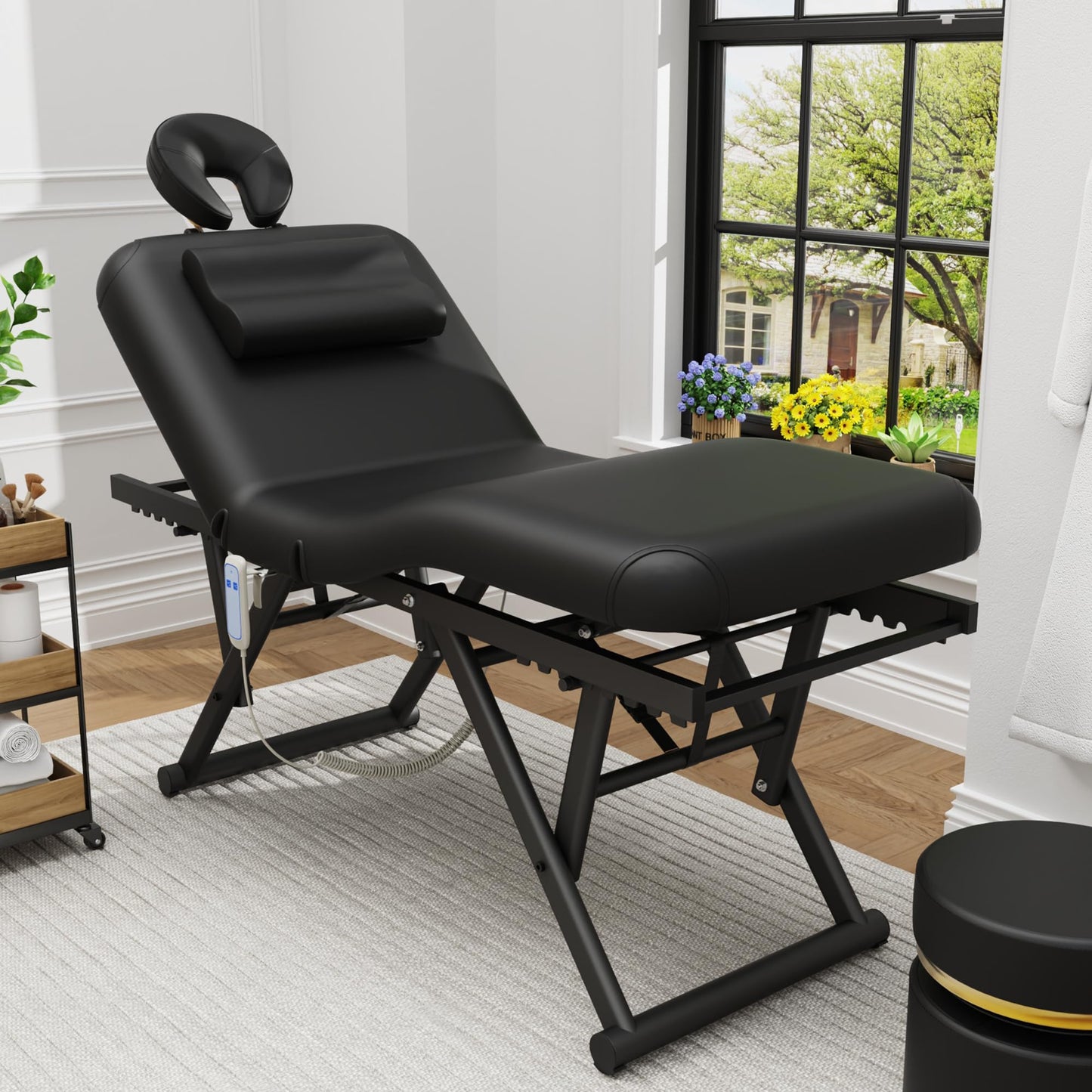 Dolonm Height Adjustable Massage Table with Face Pillow & Headrest for Treatment Table, Physical Therapy Table, Spa Facial Professional Massage Bed - Adjustable Backrest, Electric Leg Lifting, Black
