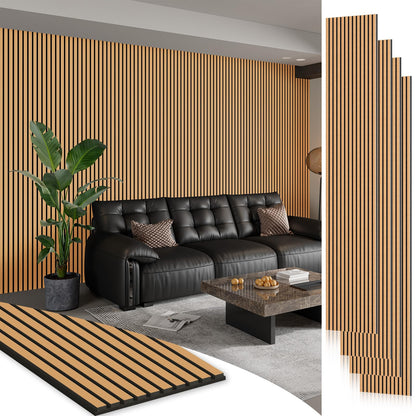 Smartstandard 4 Pack 106" x 12.6" Wood Slat Wall Panels, Soundproof Wooden Wall Panels, Acoustic Wood Panels for Wall, 3D Fluted Wooden Panels for Interior Wall Decor, Light Brown