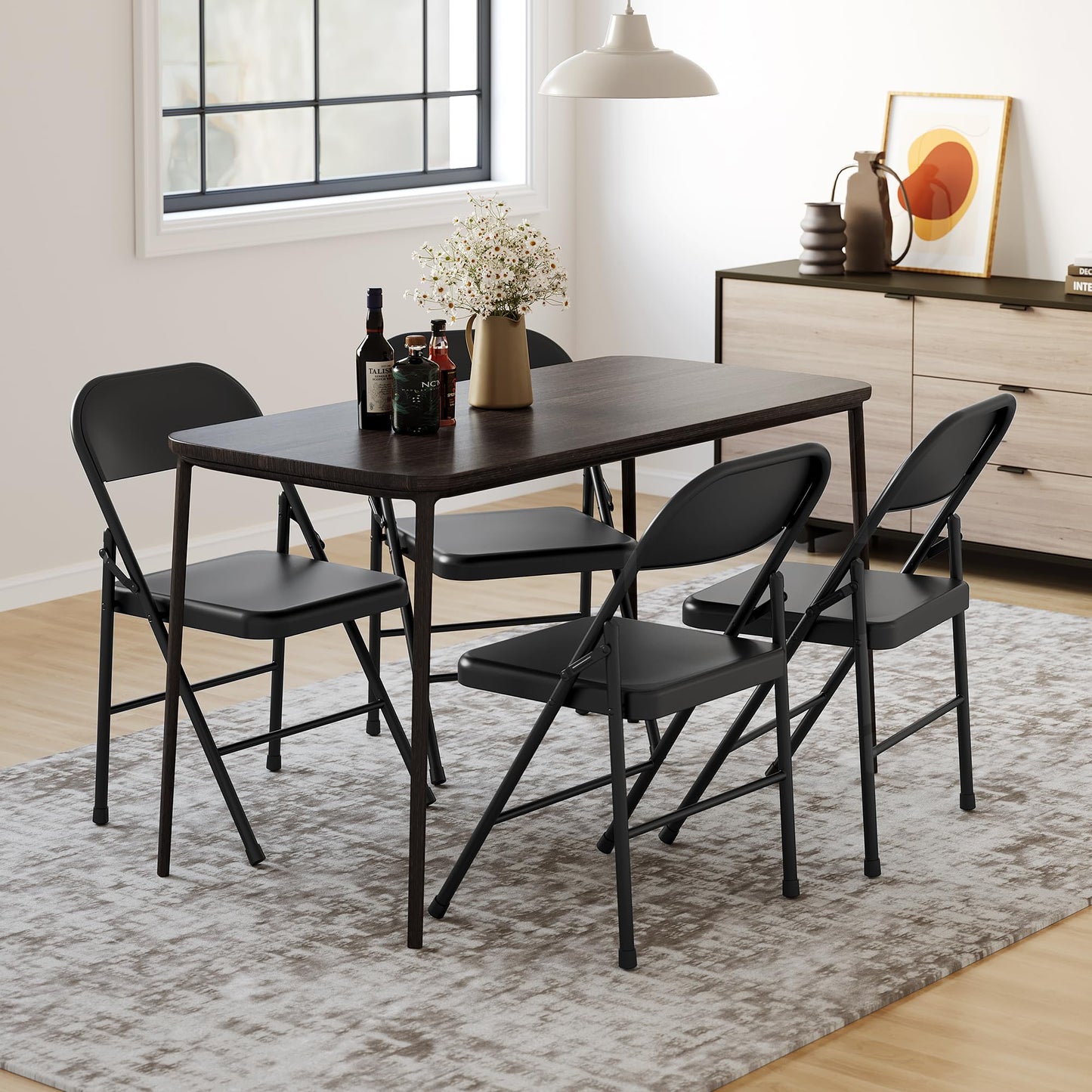8 Pack All-Steel Folding Chairs Set of 8, Heavy Duty Metal Foldable Dining Chair with Backrest, Hold Up to 350 LBS, Black Portable Fold Chair for Home, Office, Indoor & Outdoor Events